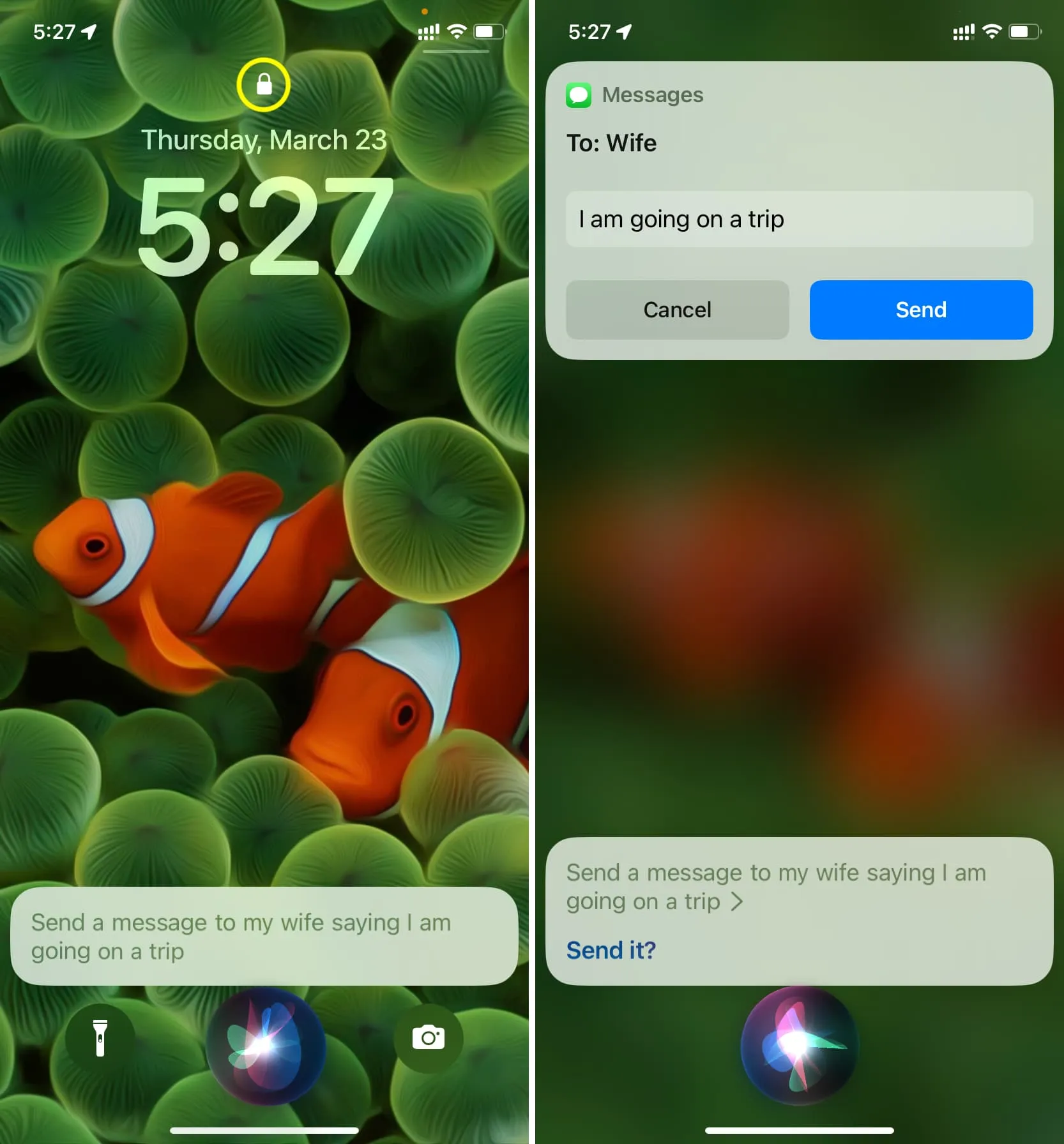 Попросіть Siri надіслати повідомлення з екрана блокування iPhone
