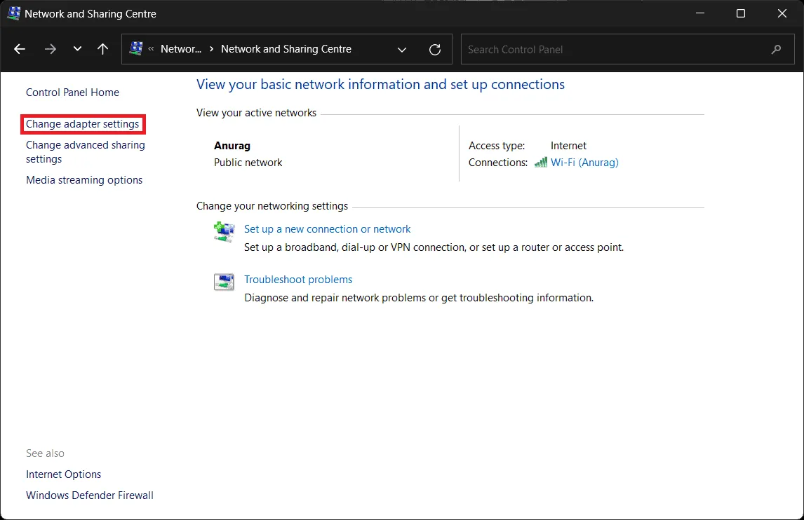 Change Adapter Settings