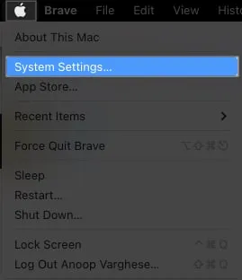 Klõpsake Apple'i logol, System Settings