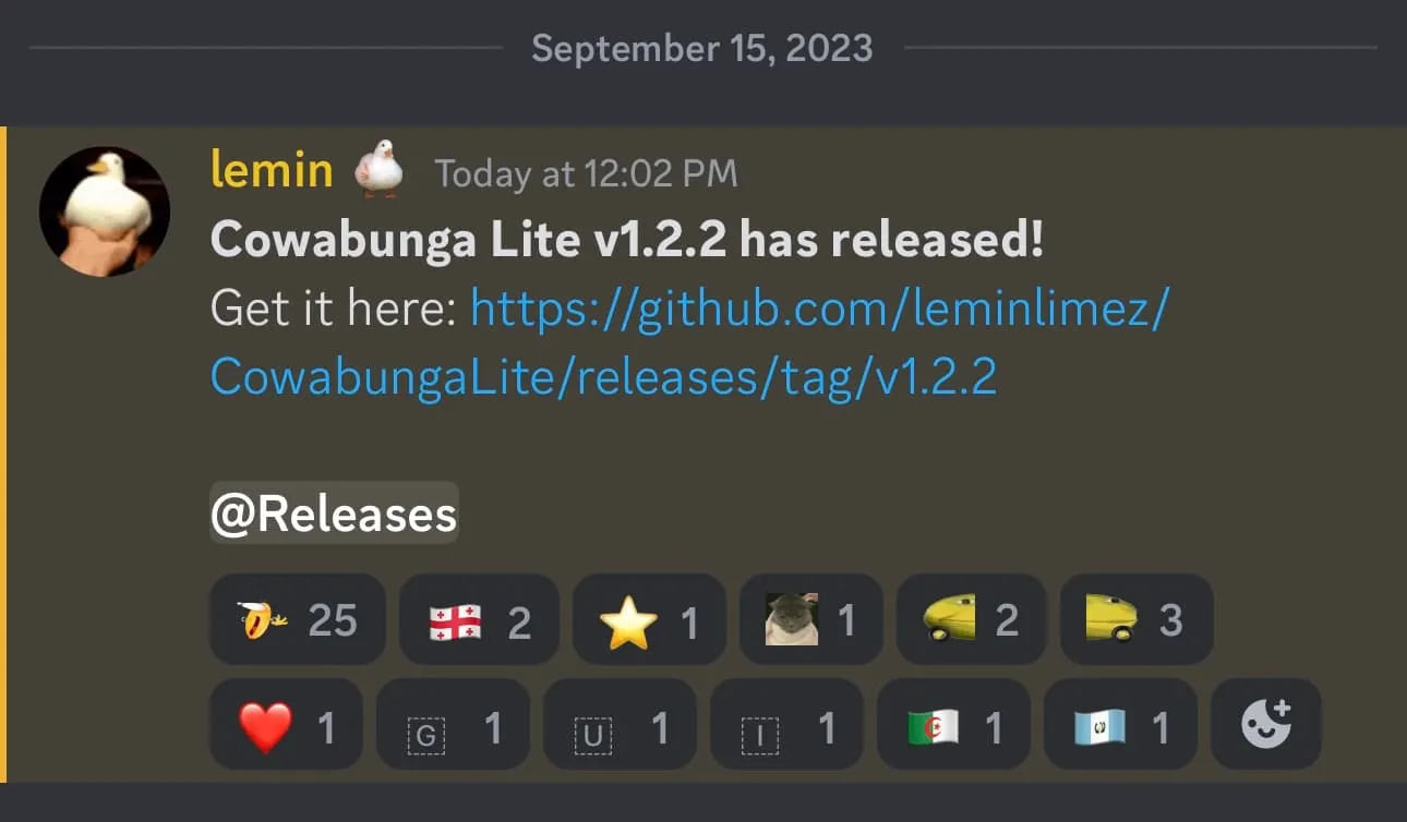 Cluckabunga version 1.2.2 update announcement.