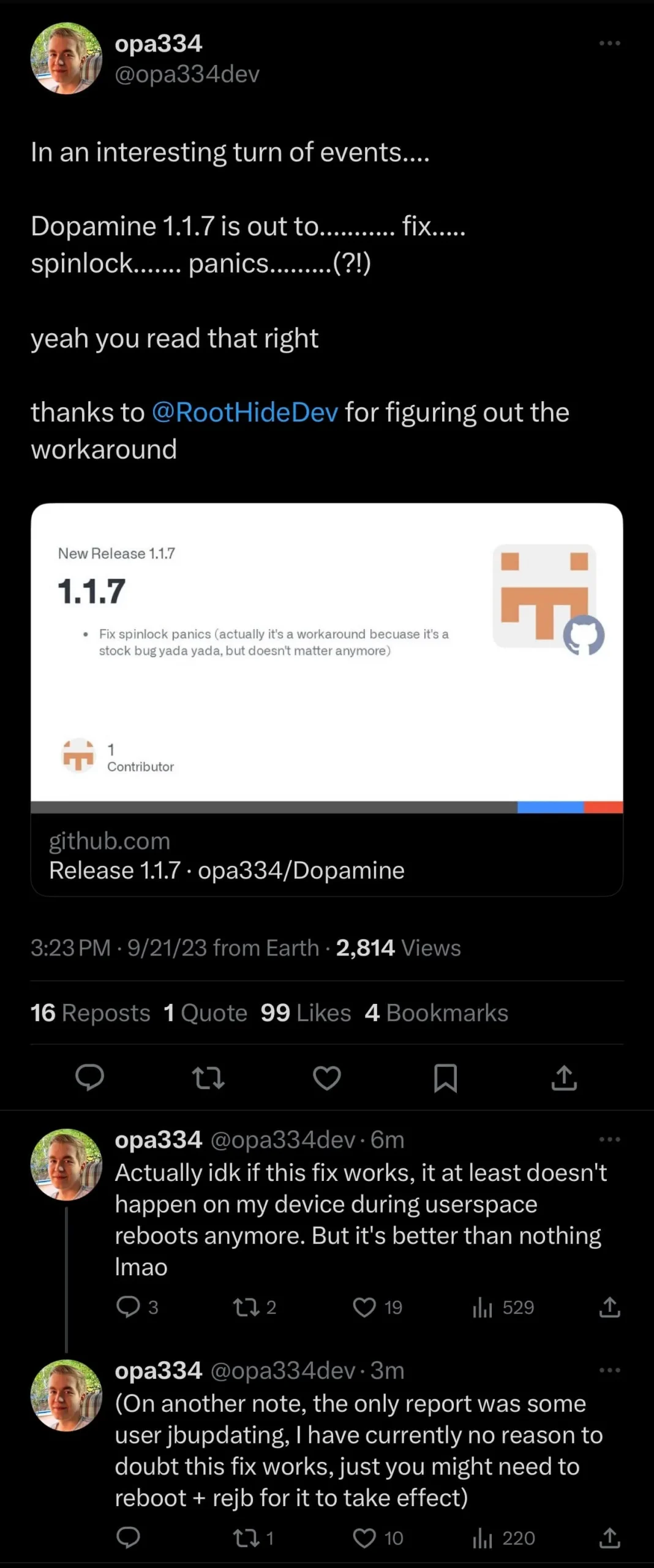 Dopamiin v1.1.7 on välja kuulutatud.