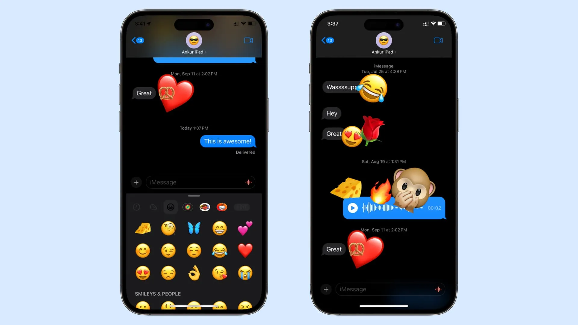 Emotikonide reaktsioonid iPhone'i rakenduses Messages