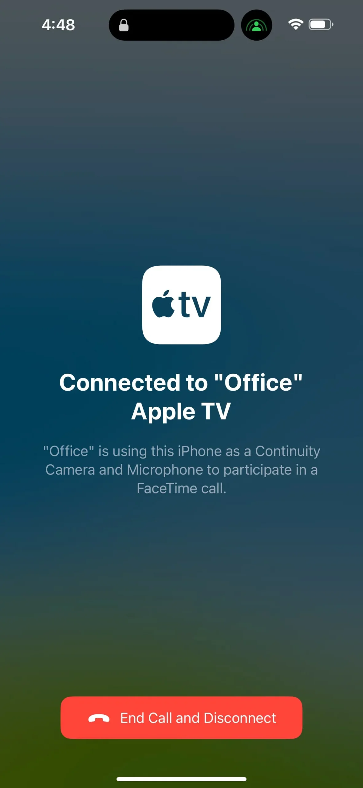iPhone을 통해 Apple TV에서 진행 중인 FaceTime 통화 종료하기