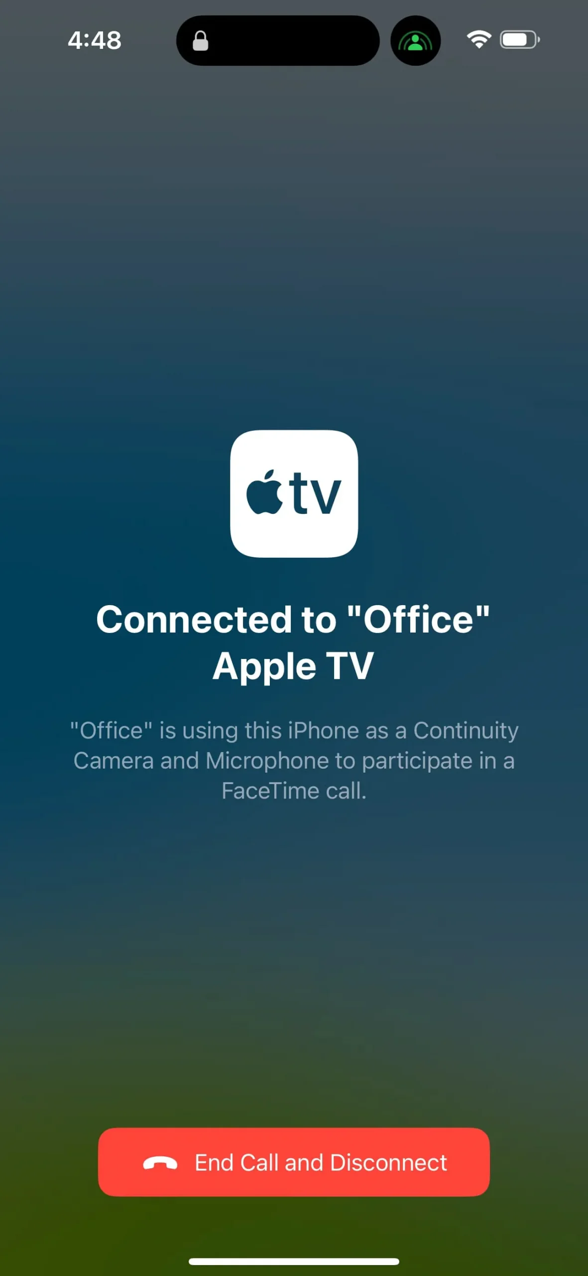 Zakończ trwającą rozmowę FaceTime na Apple TV na swoim iPhonie