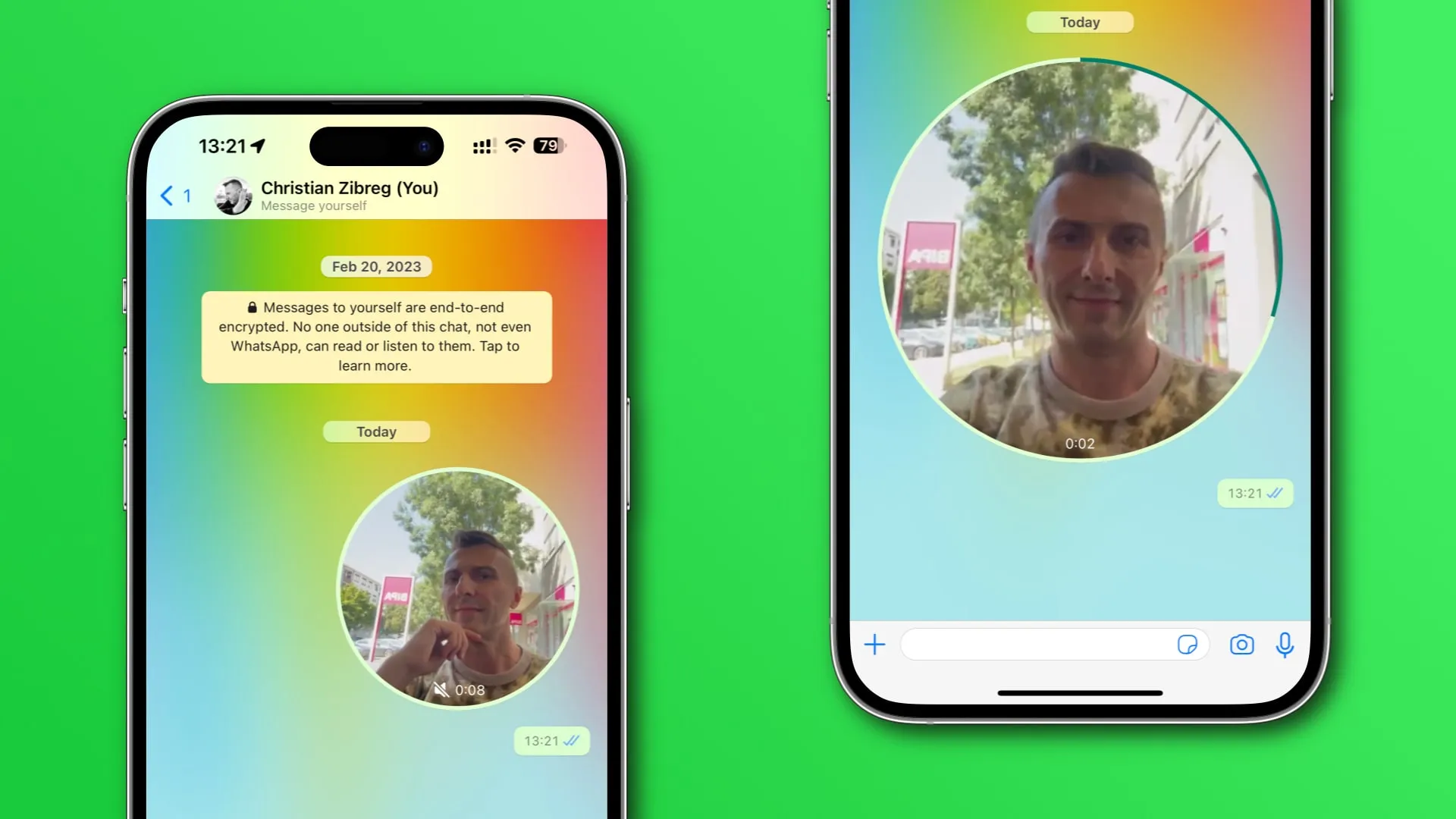 Mensagem de vídeo instantânea em um bate-papo do WhatsApp