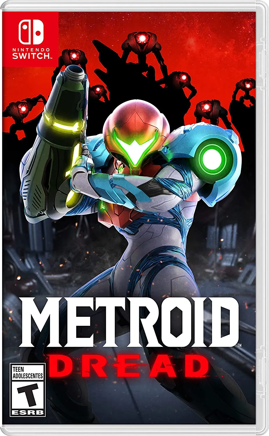 Illustration de couverture de Metroid Dread pour Nintendo Switch.