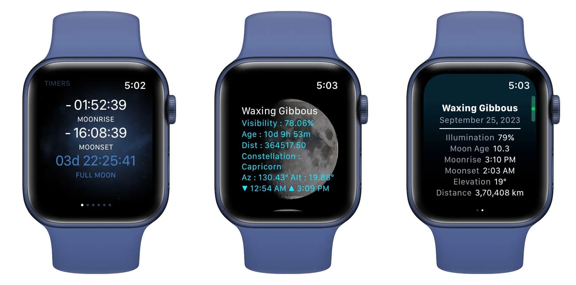 Monthly moon details on Apple Watch