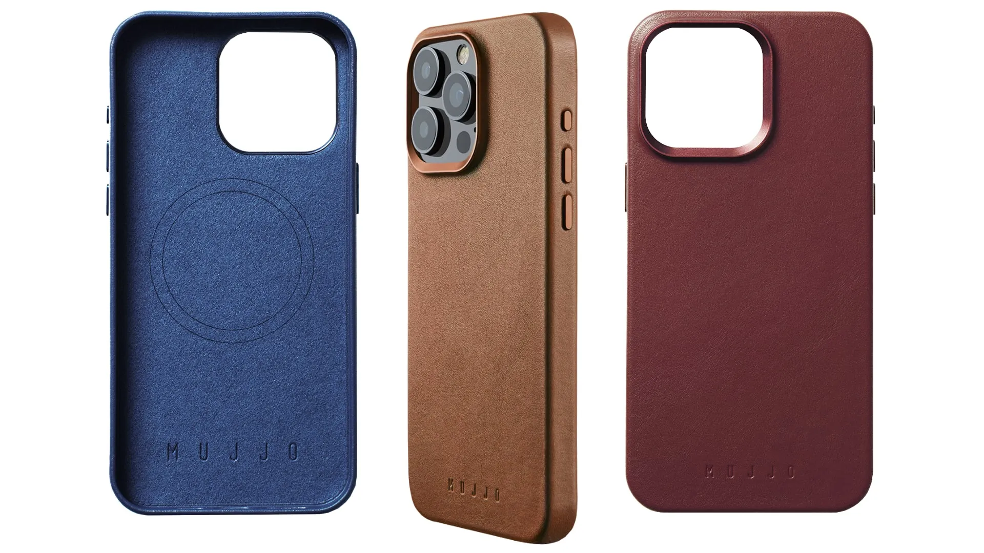 Trijų spalvų Mujjo odiniai dėklai iPhone 15 Pro Max