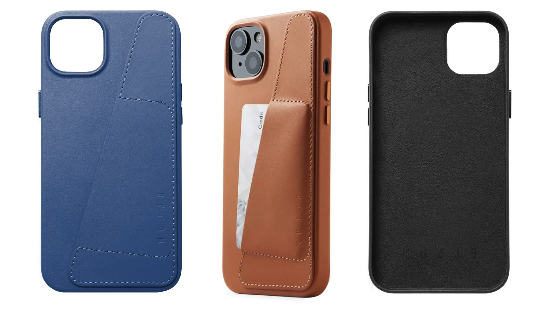 Étuis portefeuille en cuir Mujjo pour iPhone 15 Pro Max en trois couleurs