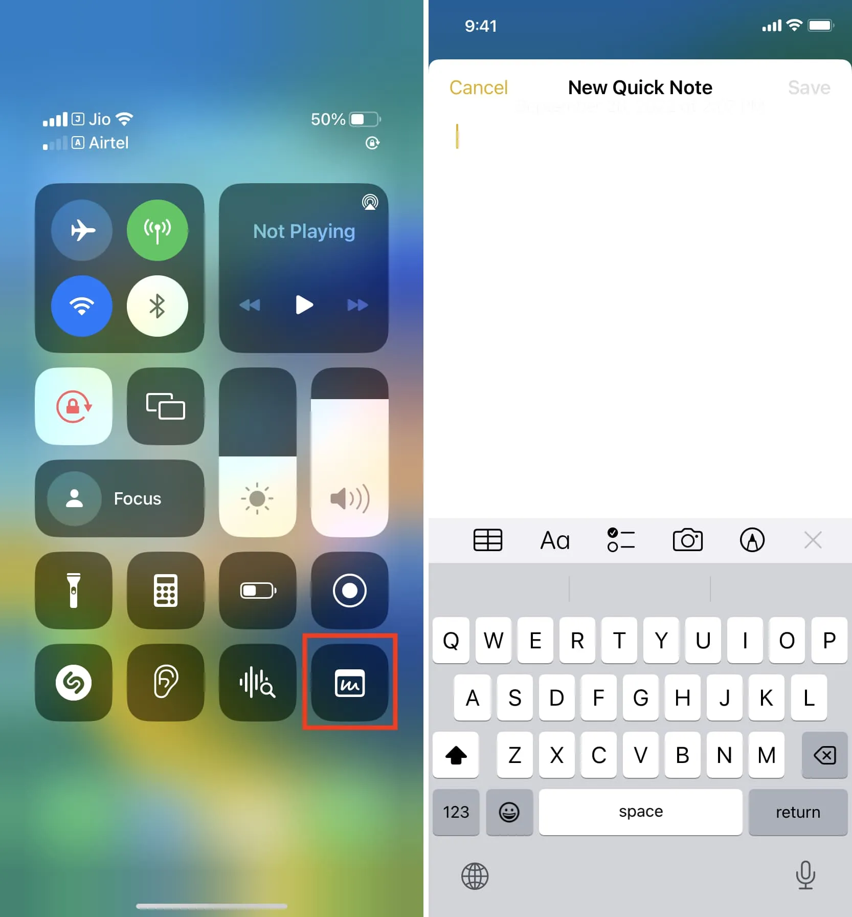 Новий екран Quick Note на iPhone