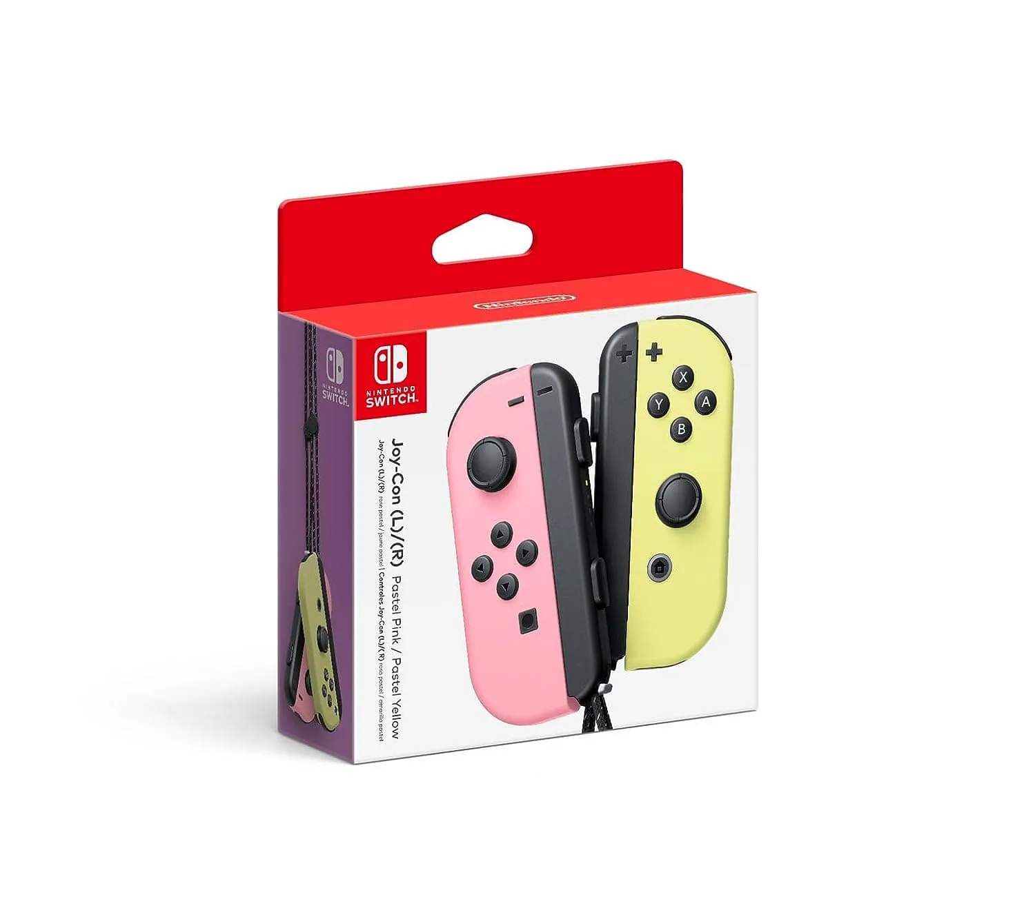 Nintendo Switch Joy-Con kontrollerid pastelsetes roosades ja pastellkollastes toonides.