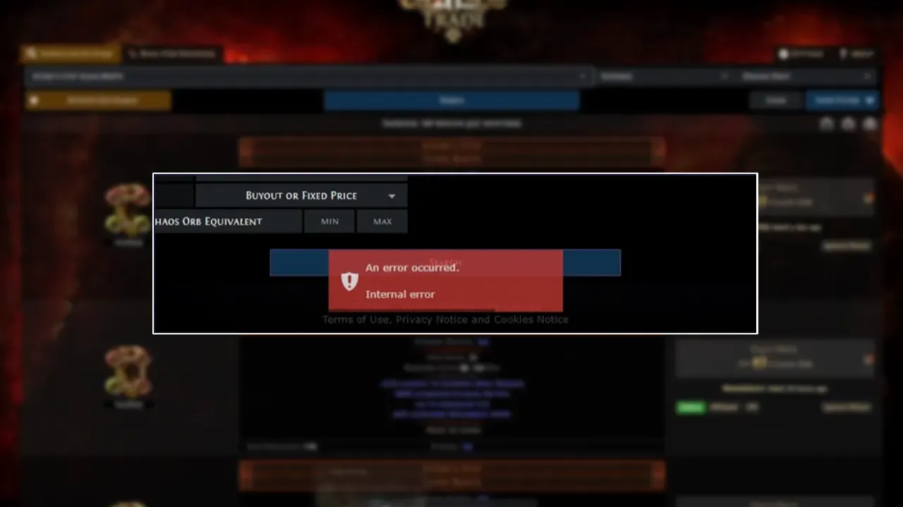 Path of Exile Trade Internal Error