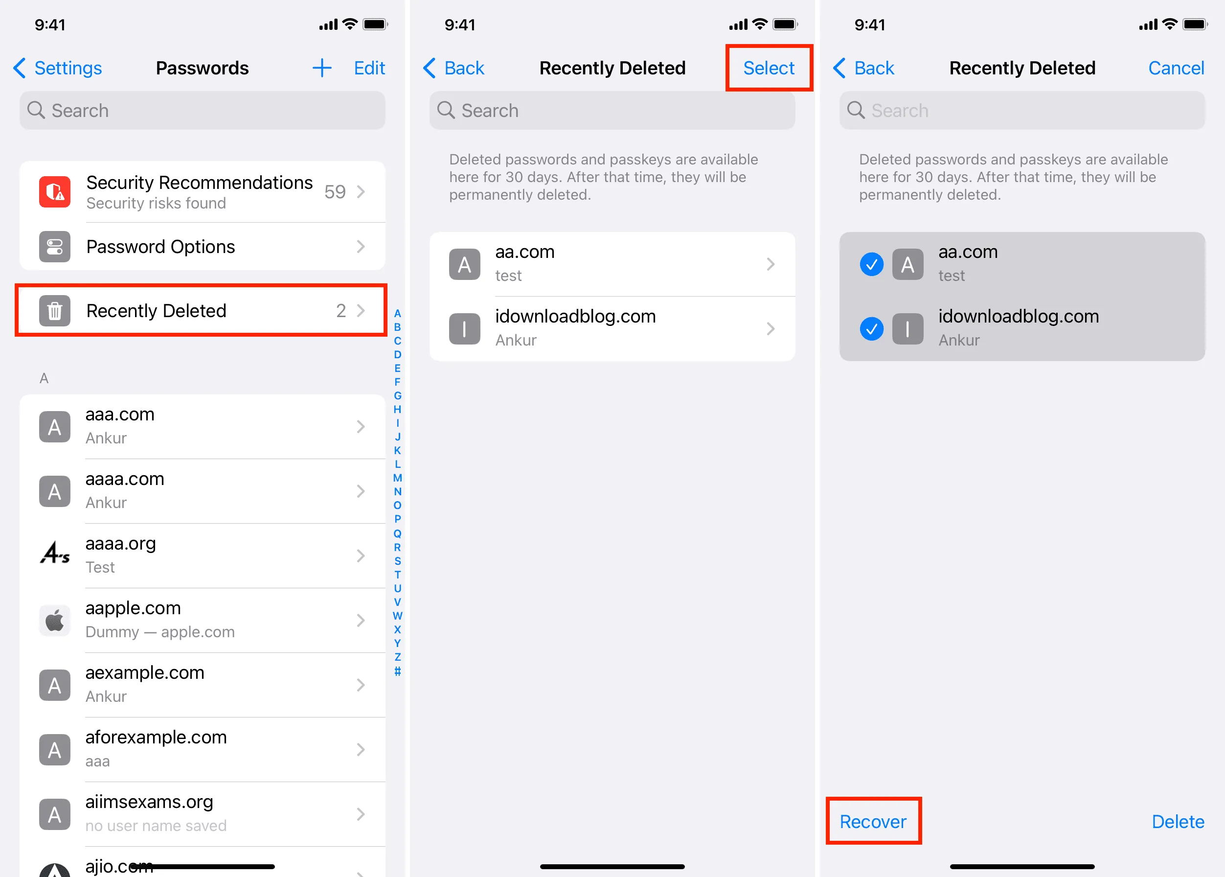 Récupérer le mot de passe récemment supprimé sur iPhone