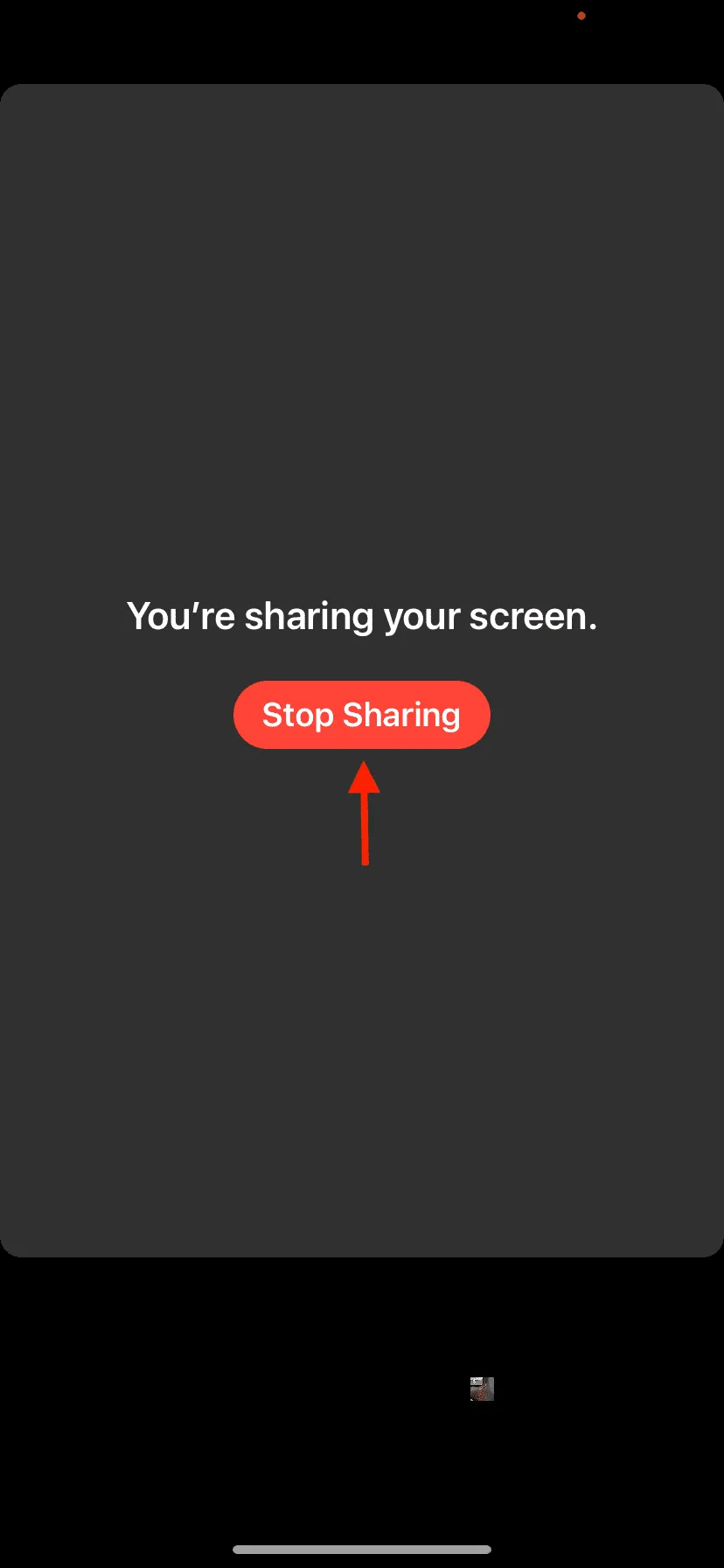 Przycisk zatrzymania udostępniania ekranu w WhatsApp na iPhonie