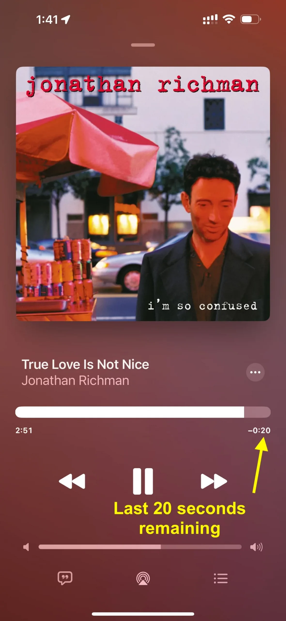 Song nearing end of playback in iPhone Music app