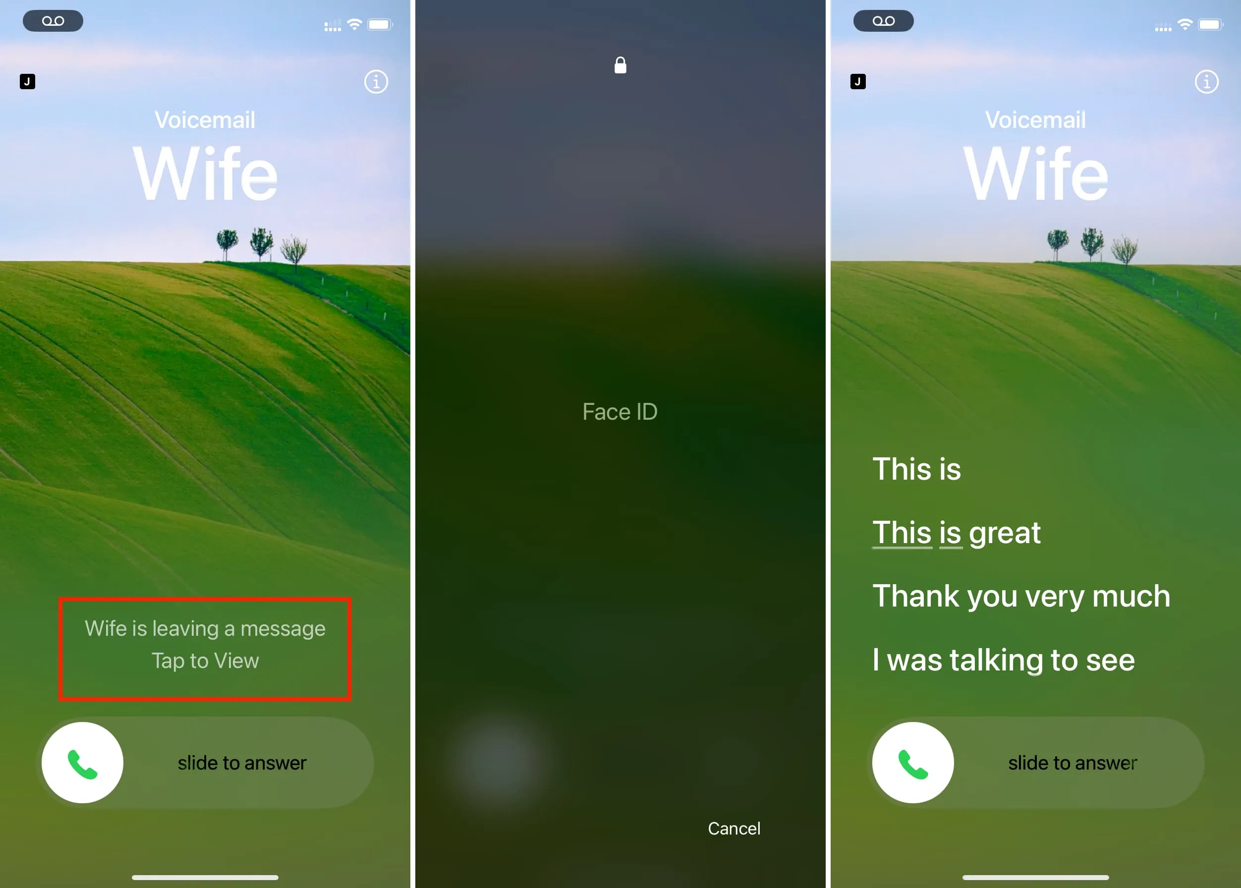 Tap and authenticate to view Live Voicemail on iPhone Lock Screen