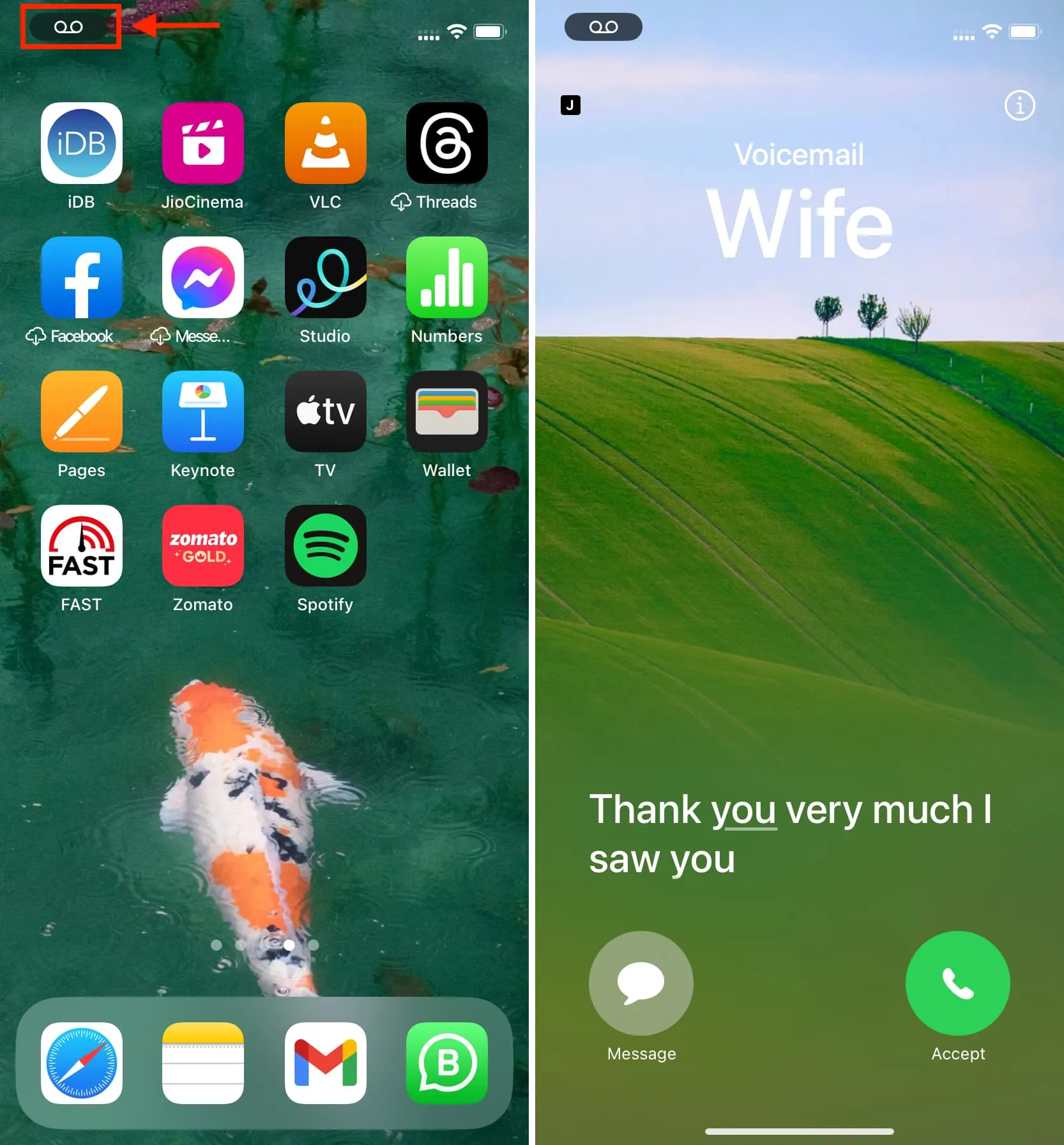 Tap voicemail button to see Live Voicemail on iPhone