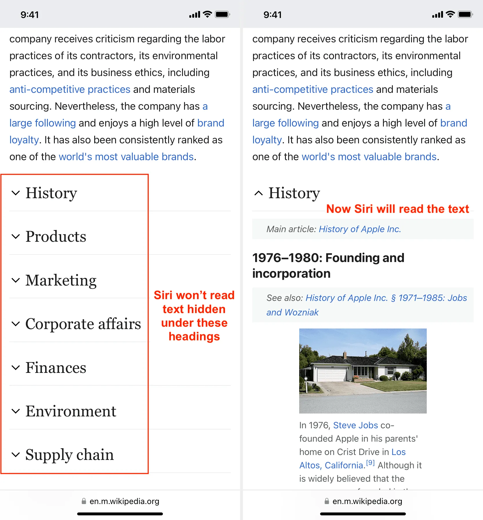 Unhide Wikipedia text from under sub headings