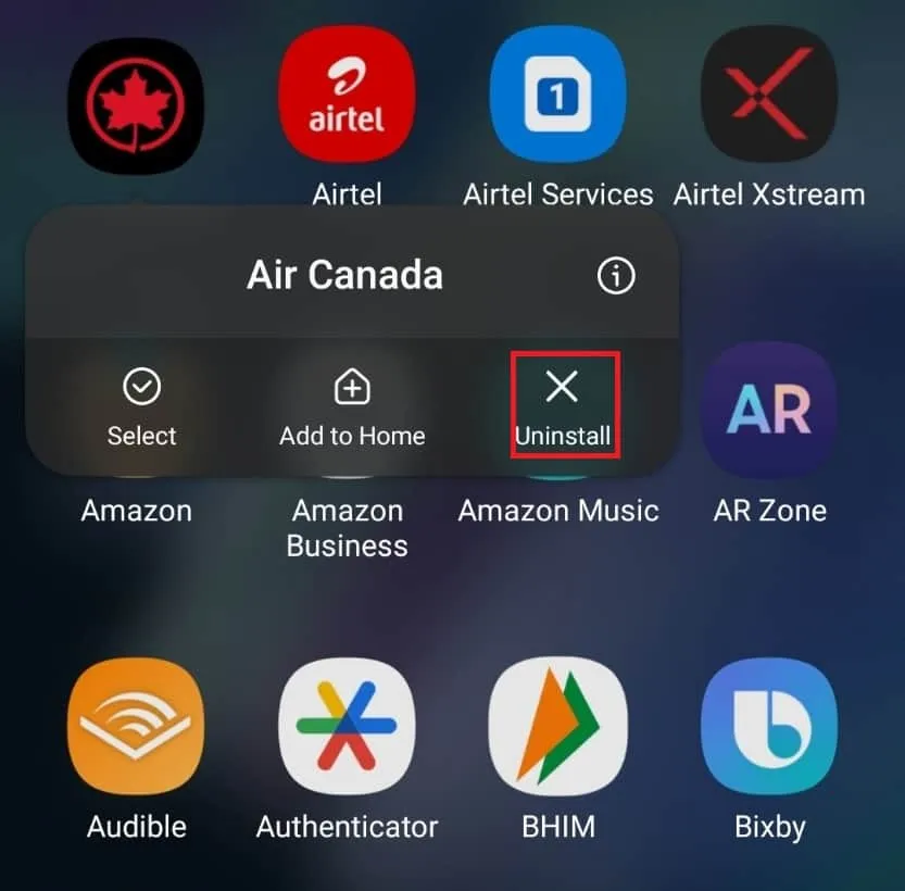 Uninstall Air Canada