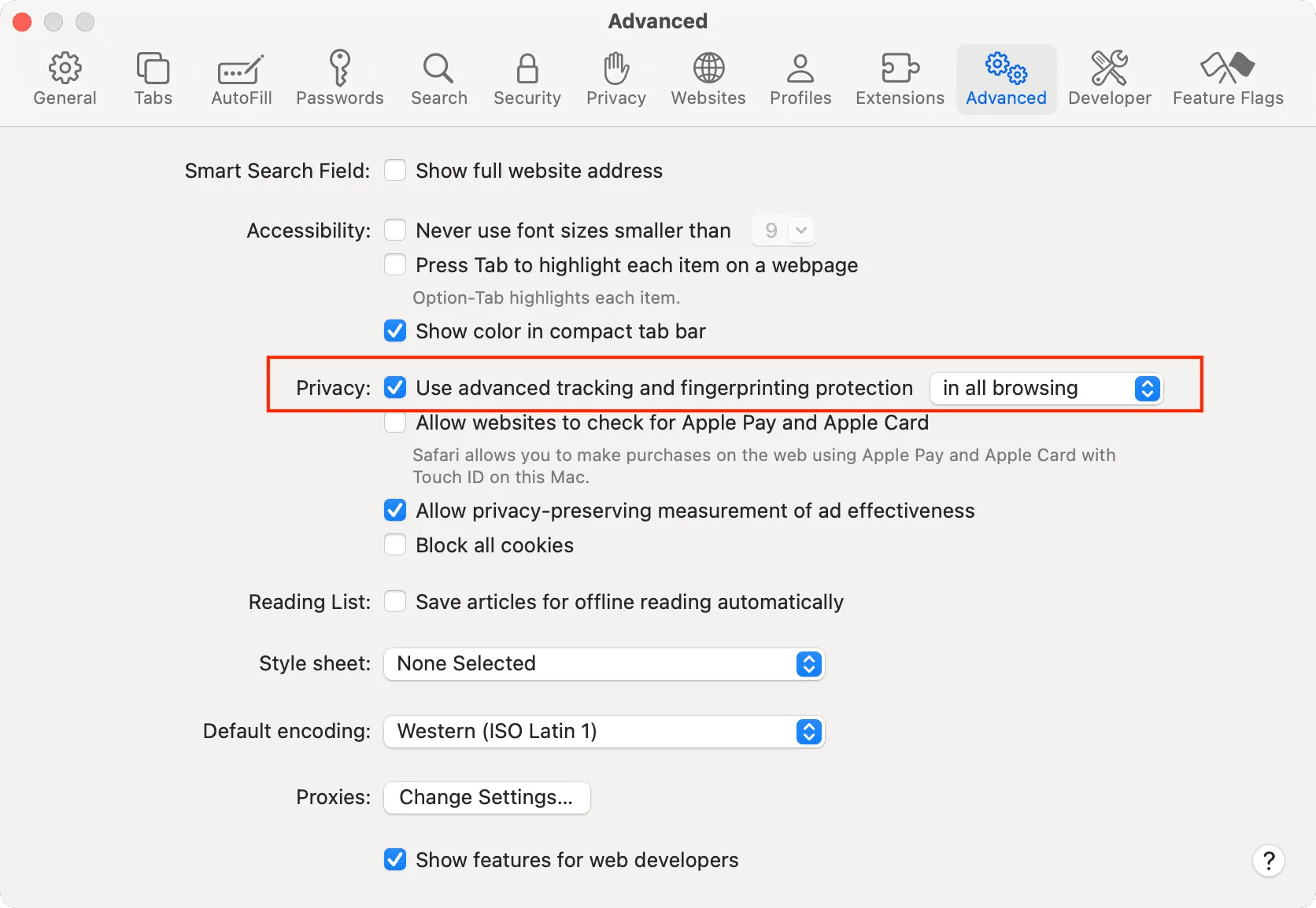 Use advanced tracking and fingerprinting protection for all browsing in Safari on Mac