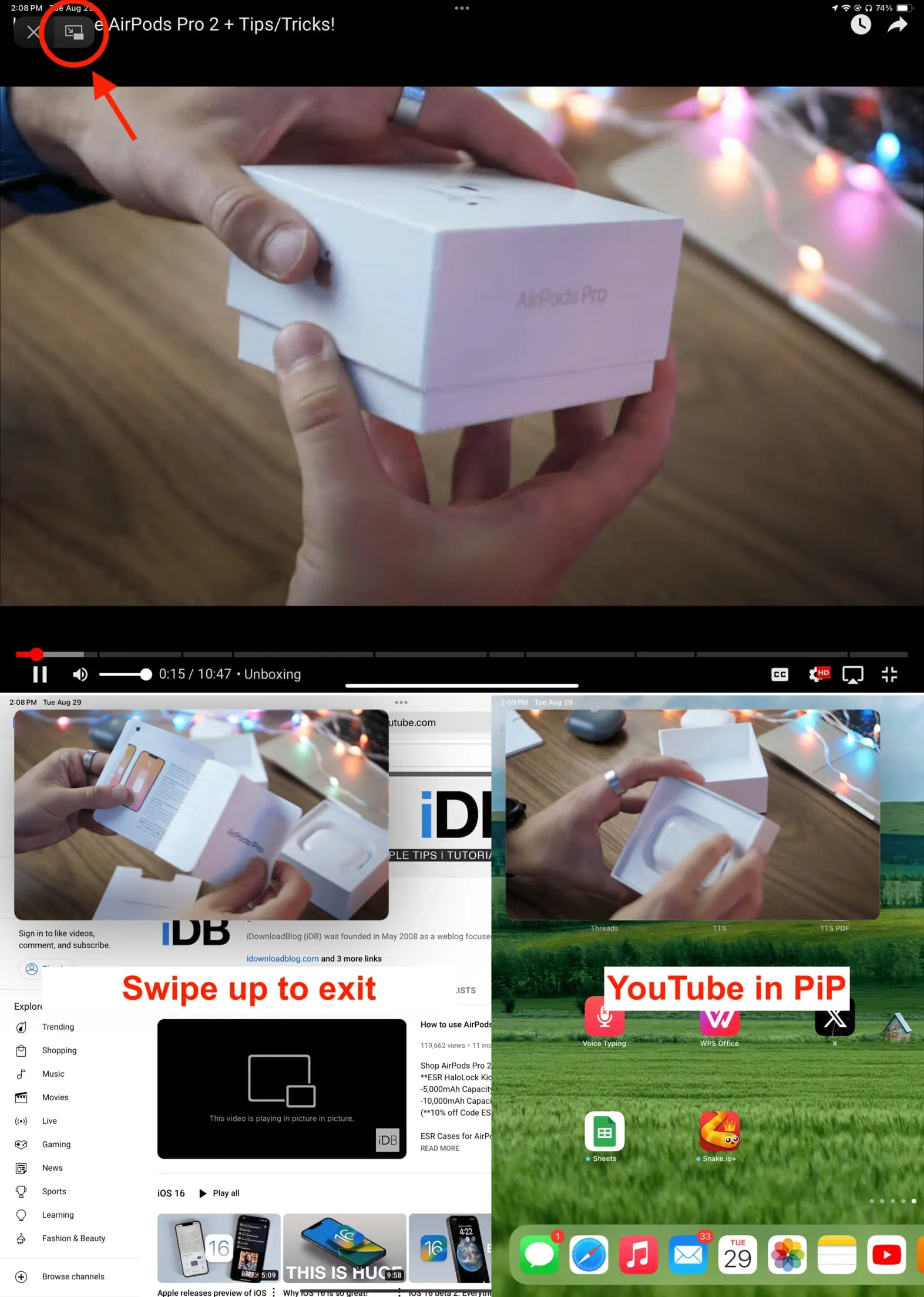 YouTube playing in picture in picture in Safari on iPad