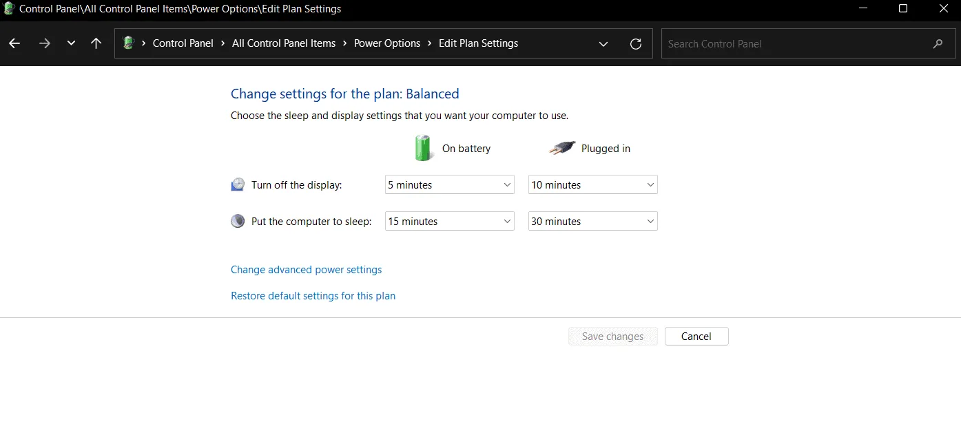 Use Control Panel's Power Options