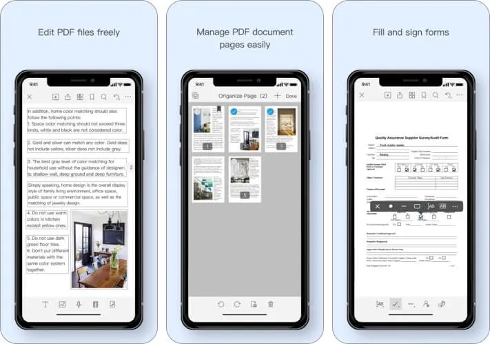 Snímek obrazovky aplikace Foxit PDF Editor pro iPhone a iPad