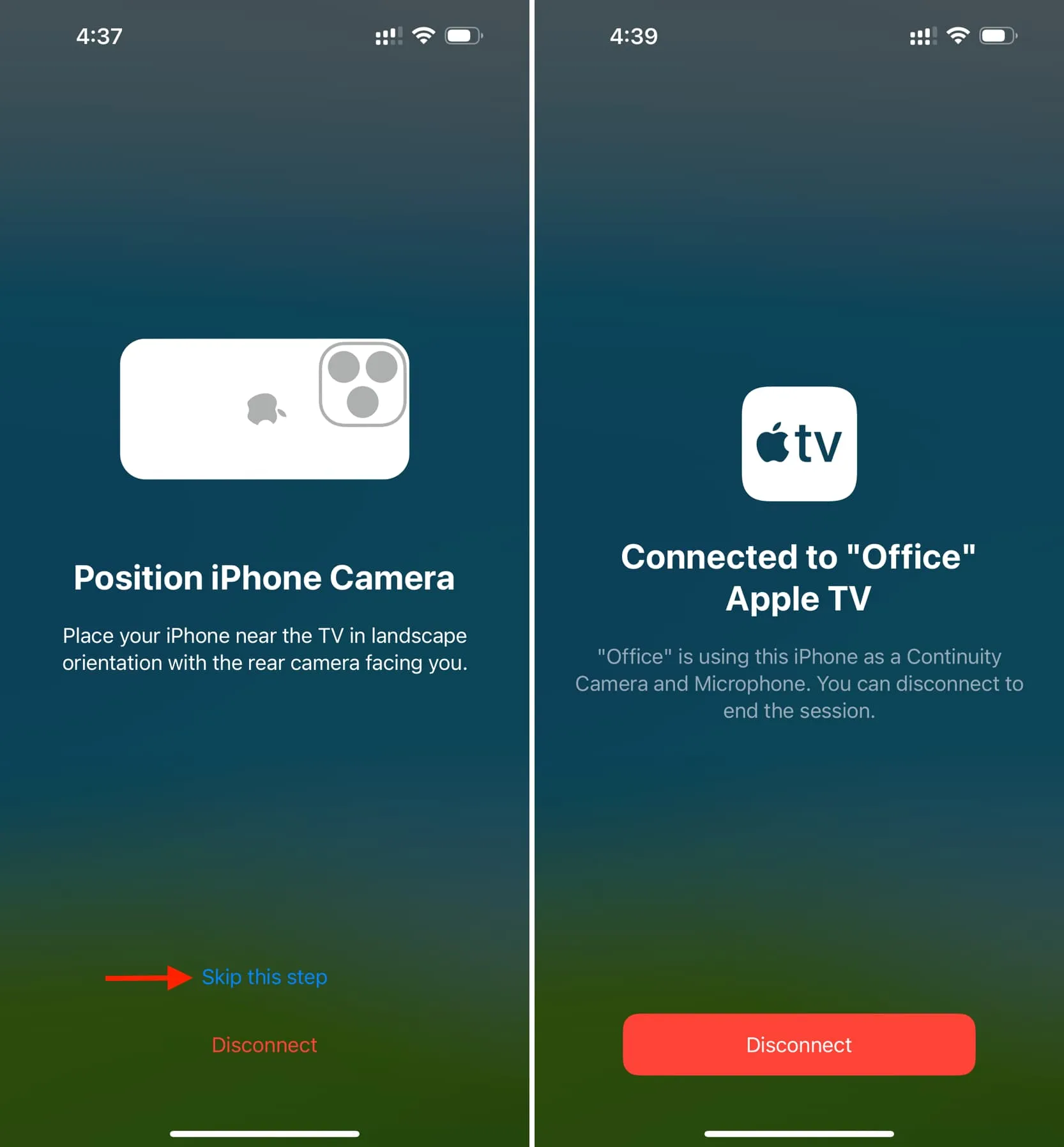 FaceTime 화상 통화를 위해 iPhone의 연속성 카메라를 사용하는 Apple TV