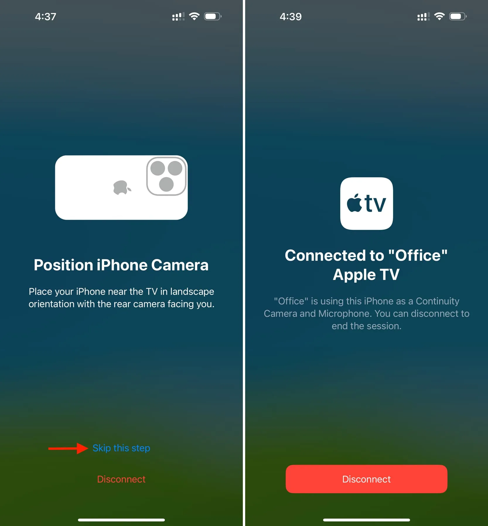 Apple TV korzystający z kamery Continuity na iPhonie do rozmów wideo FaceTime