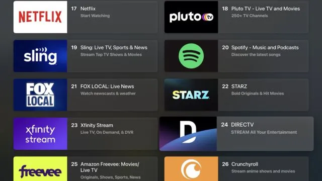 Apple TV 有大量應用程式 - 它們都用於串流視訊和音頻，因為這就是大多數人使用 Apple TV 所做的全部事情。