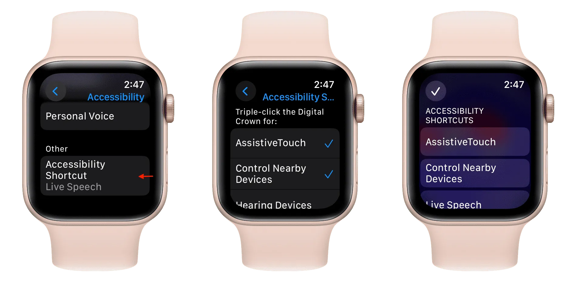 Configurações de atalho de acessibilidade no Apple Watch