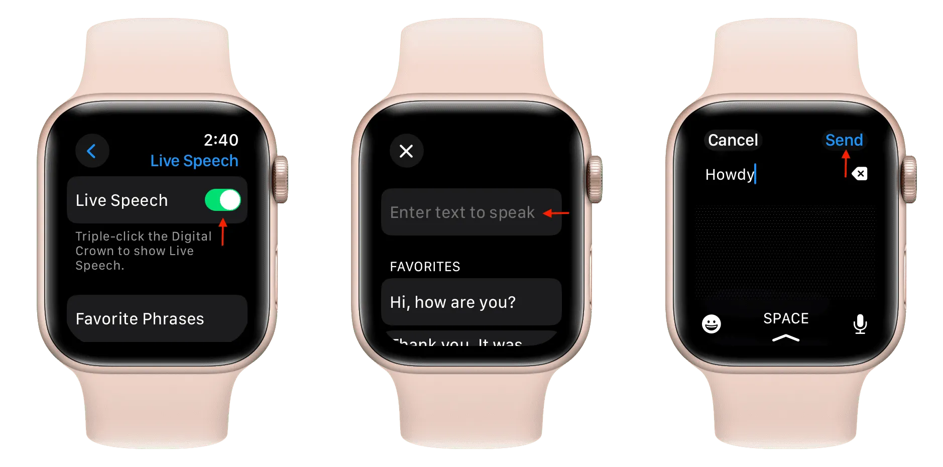 Ativando e usando Live Speech no Apple Watch