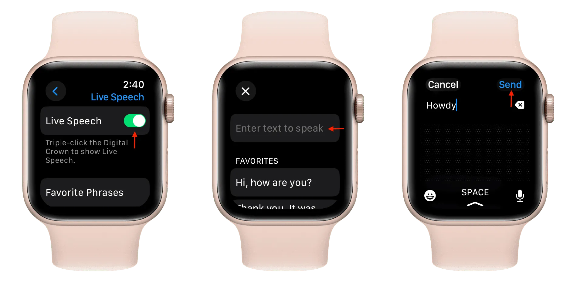 Activar y usar Live Speech en Apple Watch