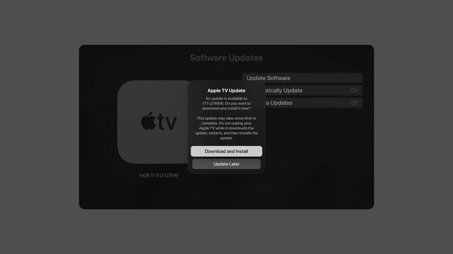 Atualização de software tvOS 17.1.