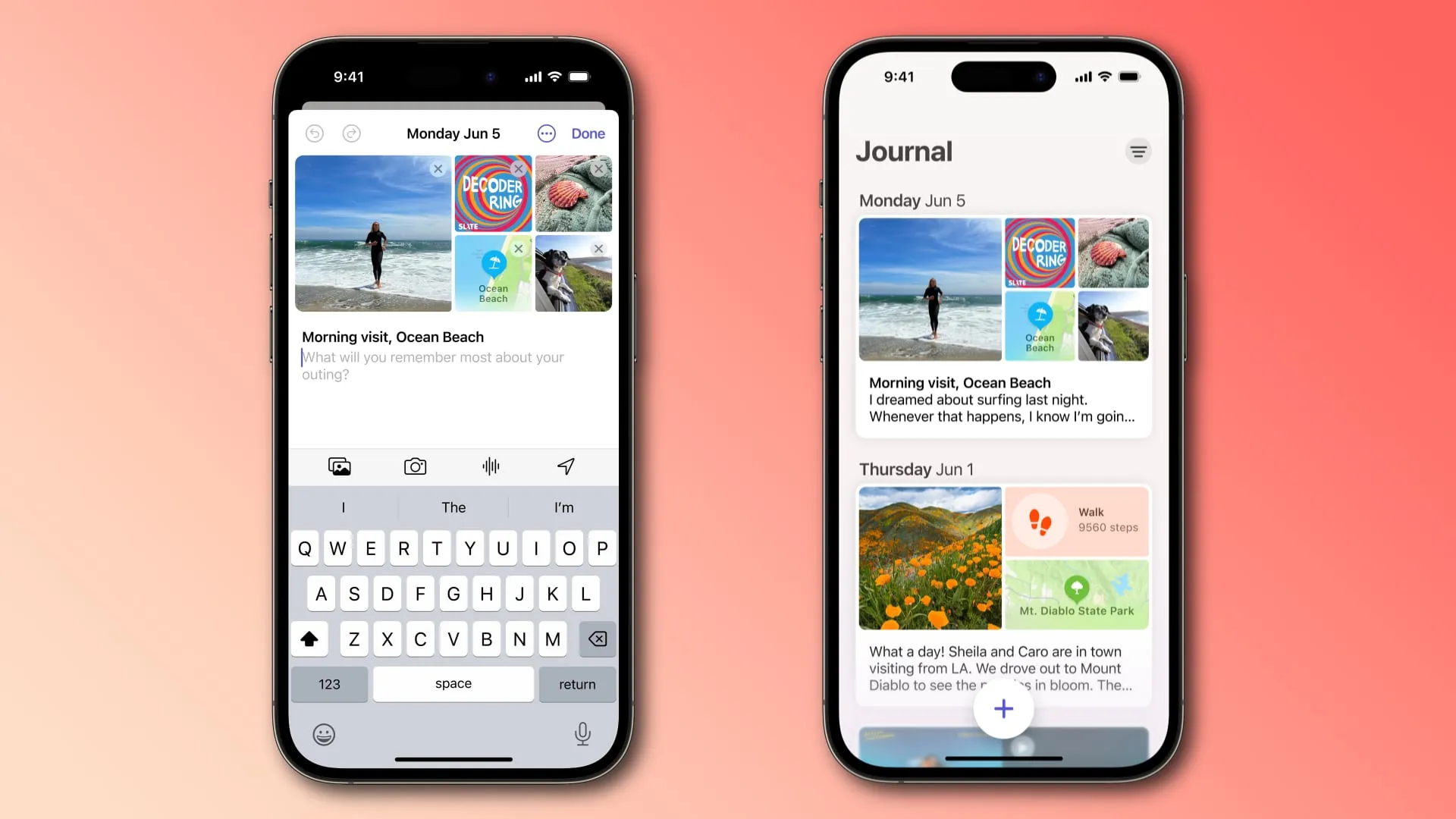 Aplicación Apple Journal en iPhone que muestra recomendaciones y actividad reciente