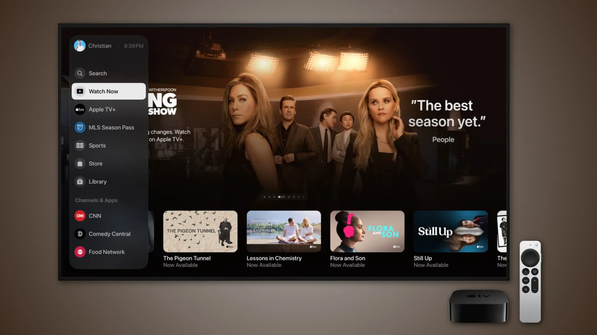 tvOS 17.2의 Apple TV 앱 사이드바 탐색
