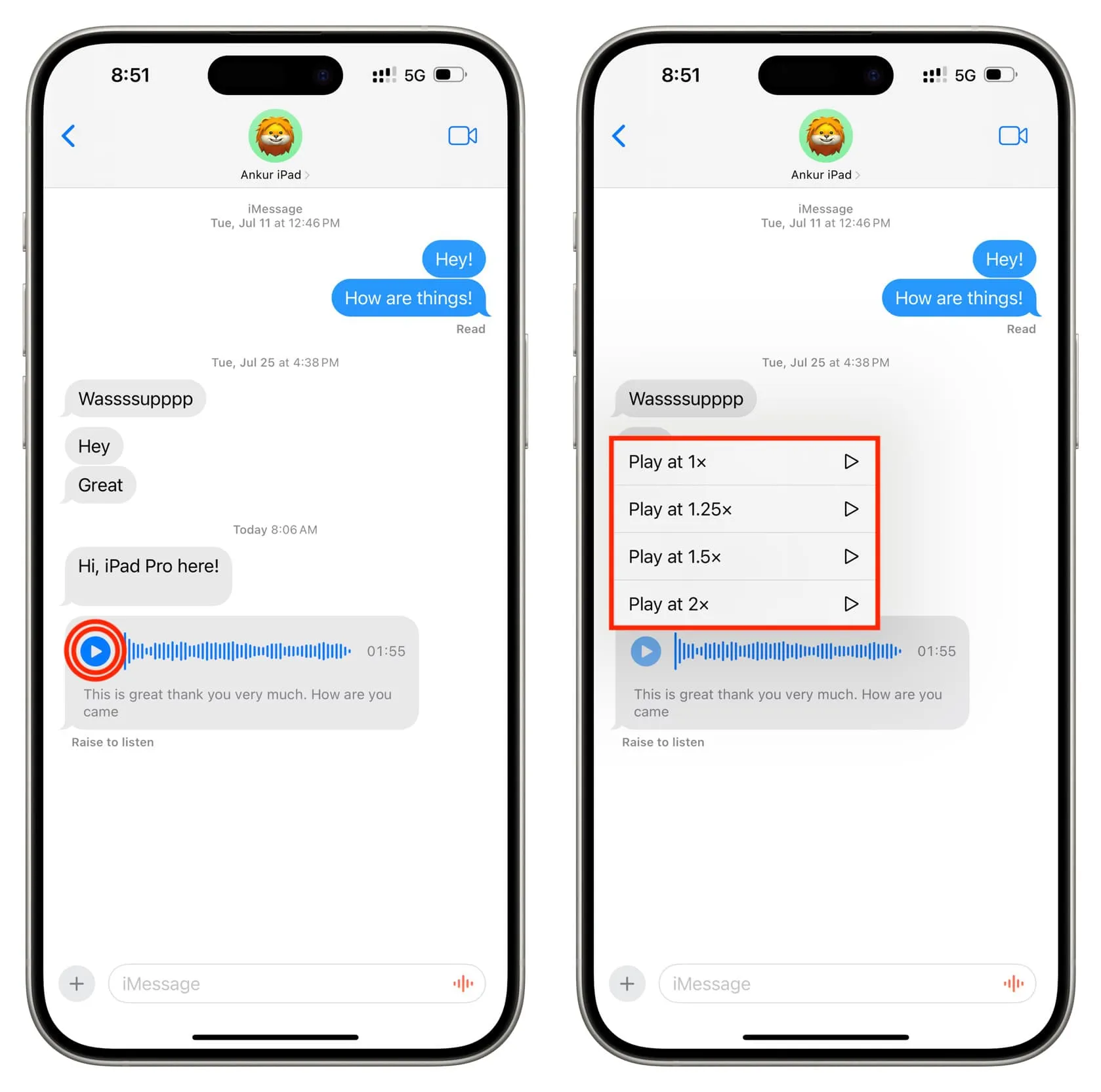 Ändern Sie die Geschwindigkeit von Sprachnachrichten in iMessage auf dem iPhone