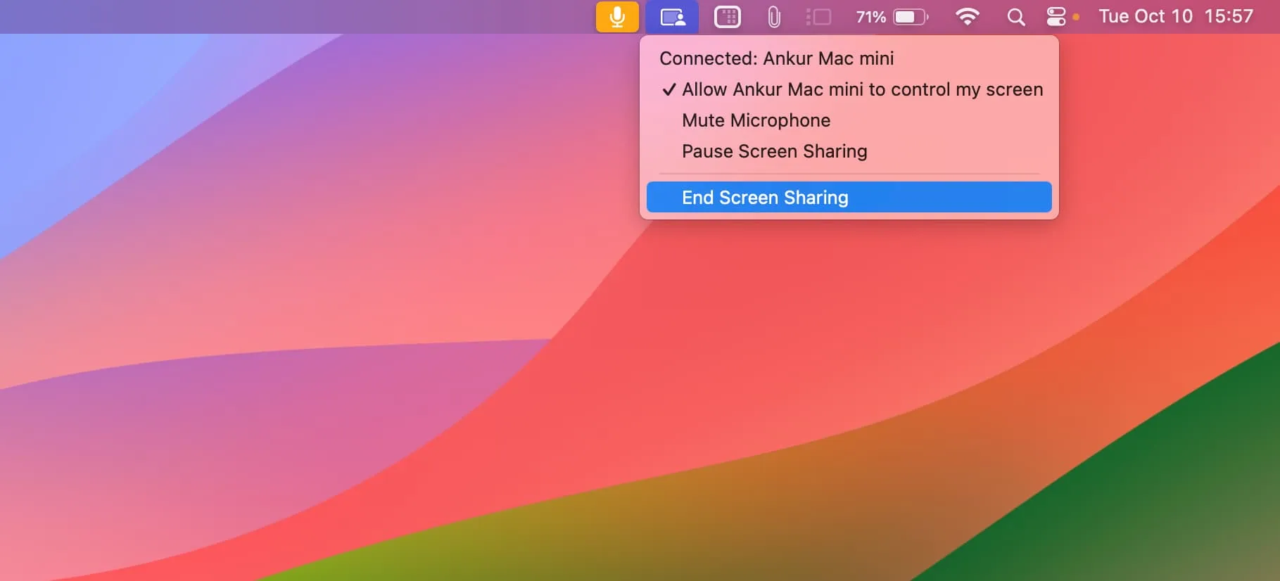 Beenden Sie die Bildschirmfreigabe von Ihrem Mac