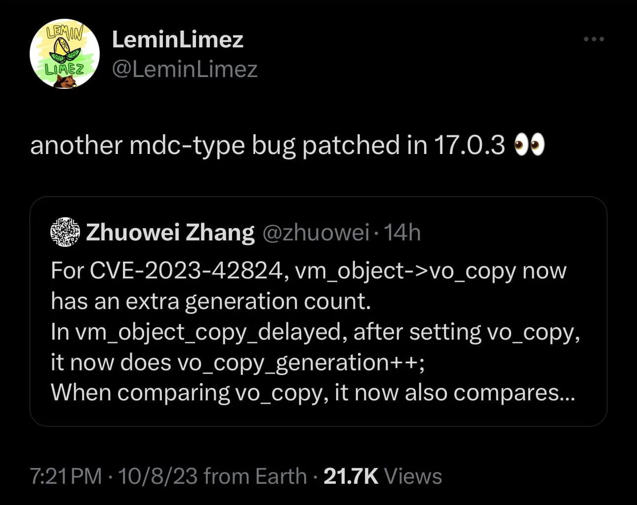 Laut iOS-Entwickler LeminLimez gibt es einen neuen Exploit, der MacDirtyCow und kfd ähnelt.