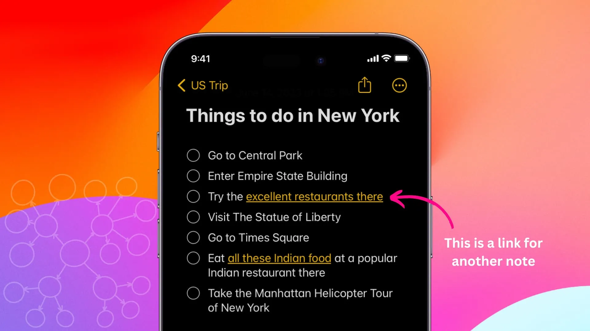 Verknüpfen Sie verwandte Notizen in der iPhone-Notizen-App