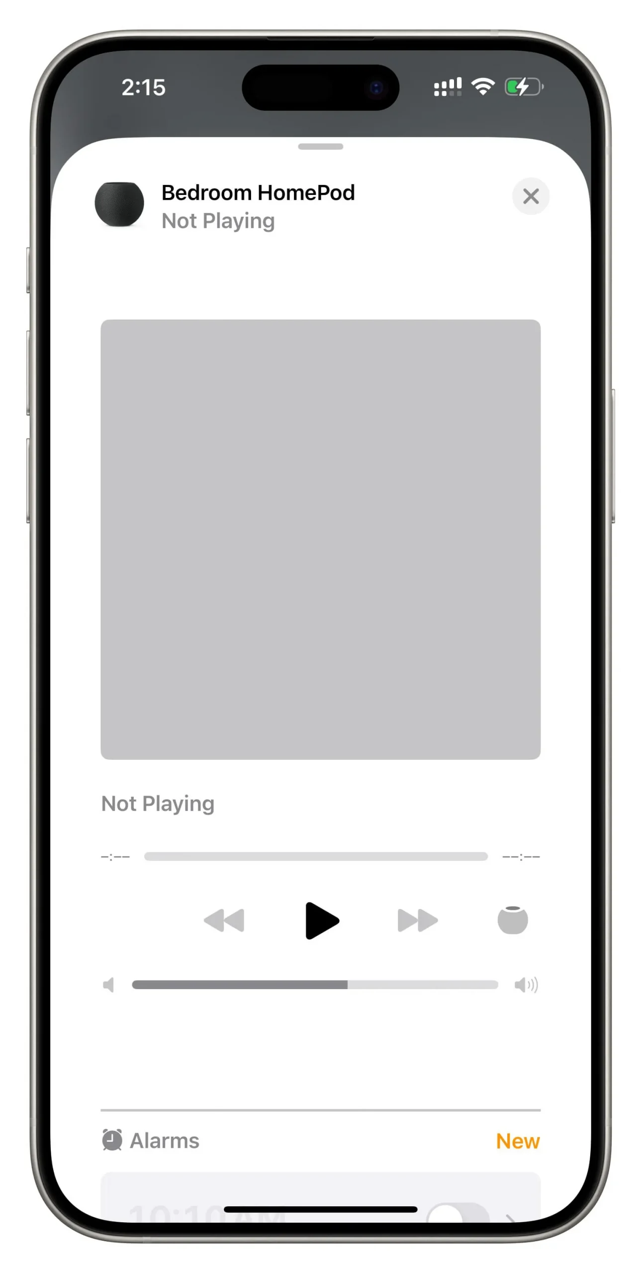 Nenhuma reprodução de mídia no iPhone, mas a tela do HomePod AirPlay aparece