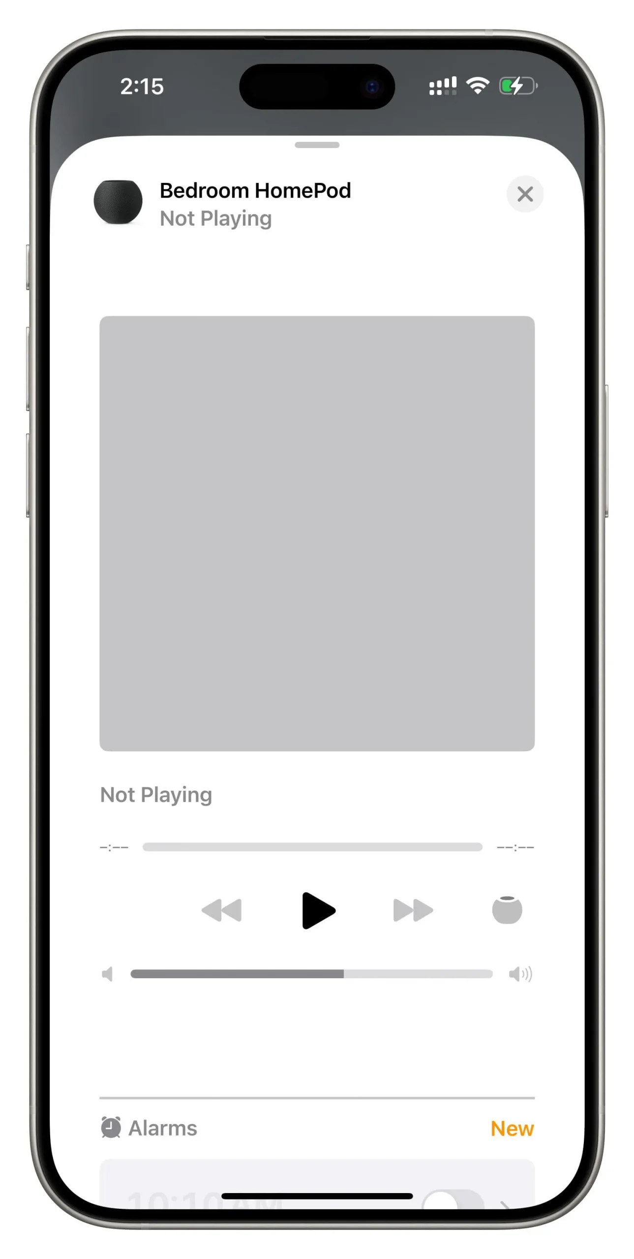 No hay reproducción multimedia en iPhone pero aparece la pantalla HomePod AirPlay