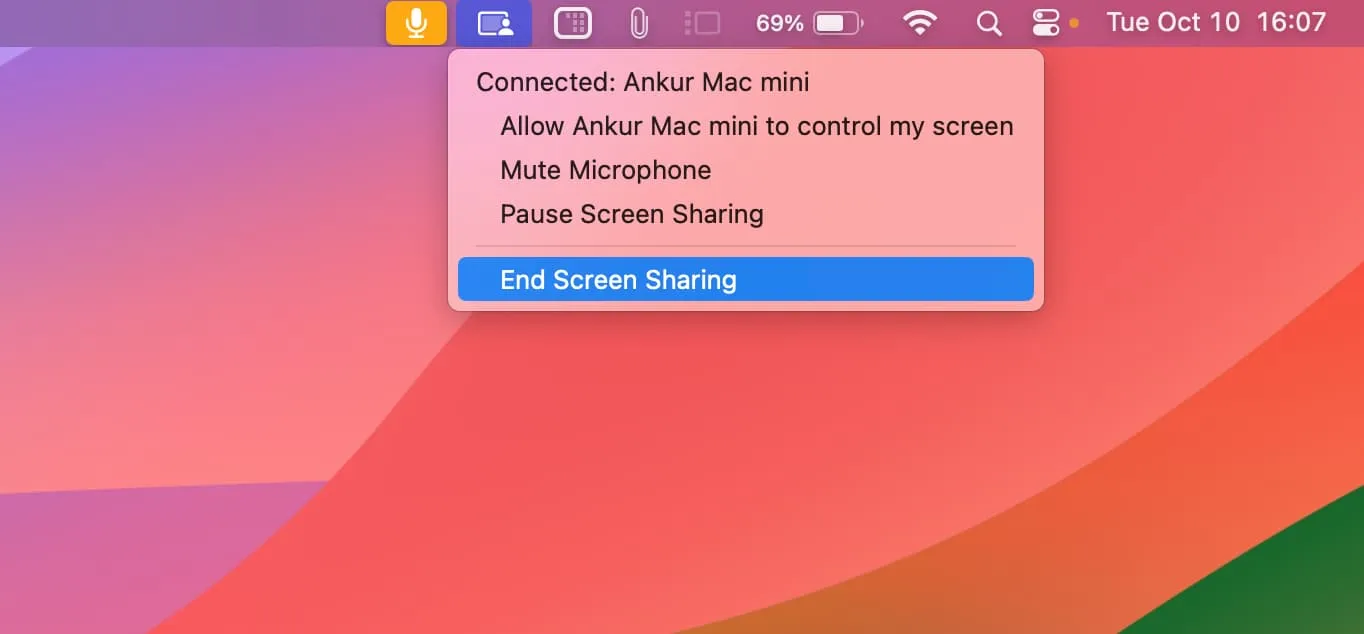 Unterbrechen oder beenden Sie die Bildschirmfreigabe auf Ihrem Mac