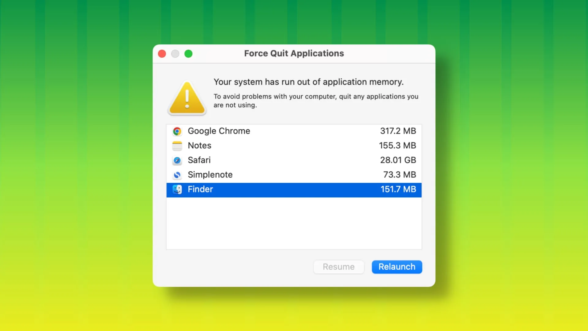 Janela aleatória Forçar encerramento de aplicativos no Mac
