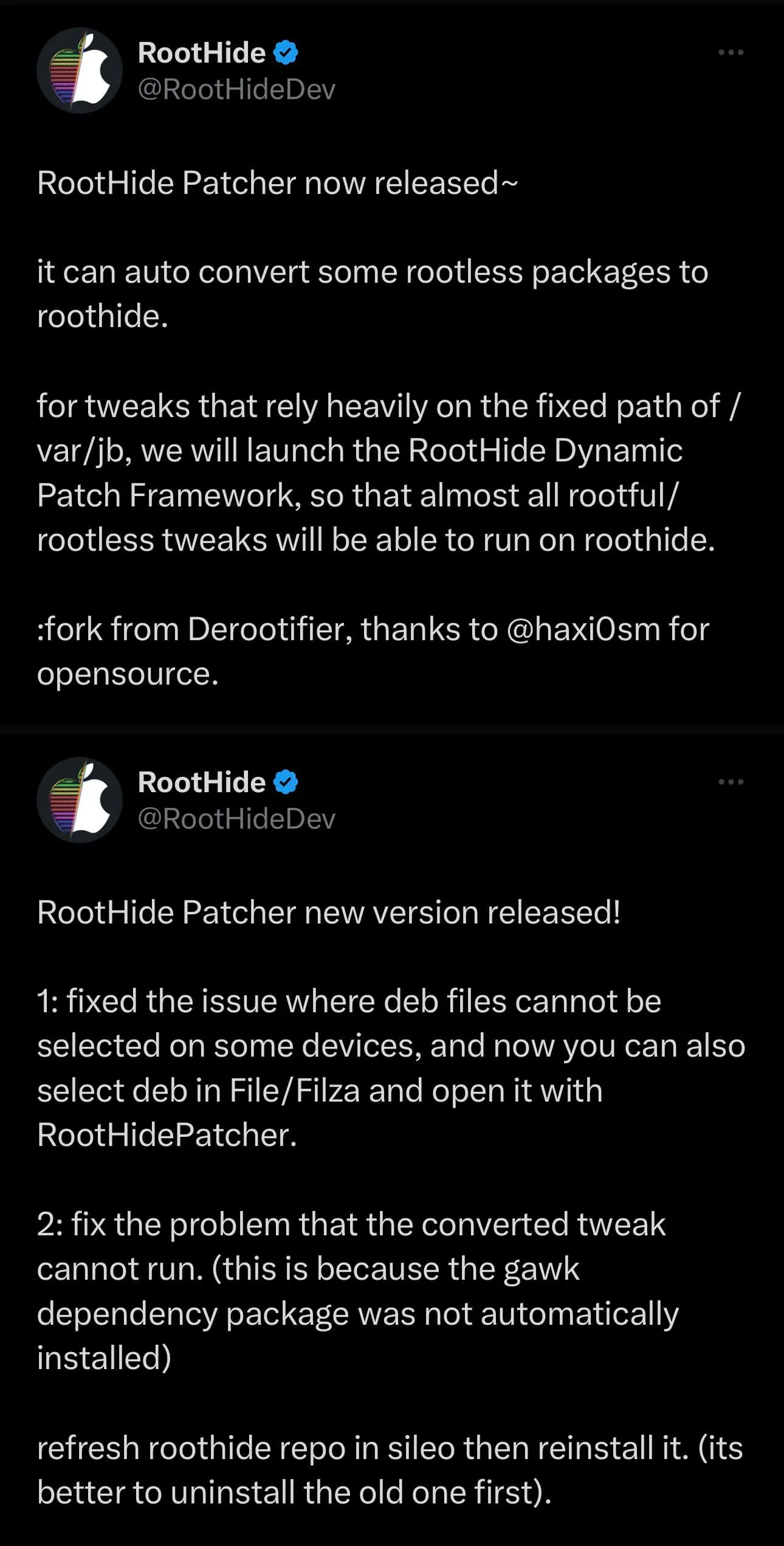 RootHide Patcher veröffentlicht und erhält erstes Update.
