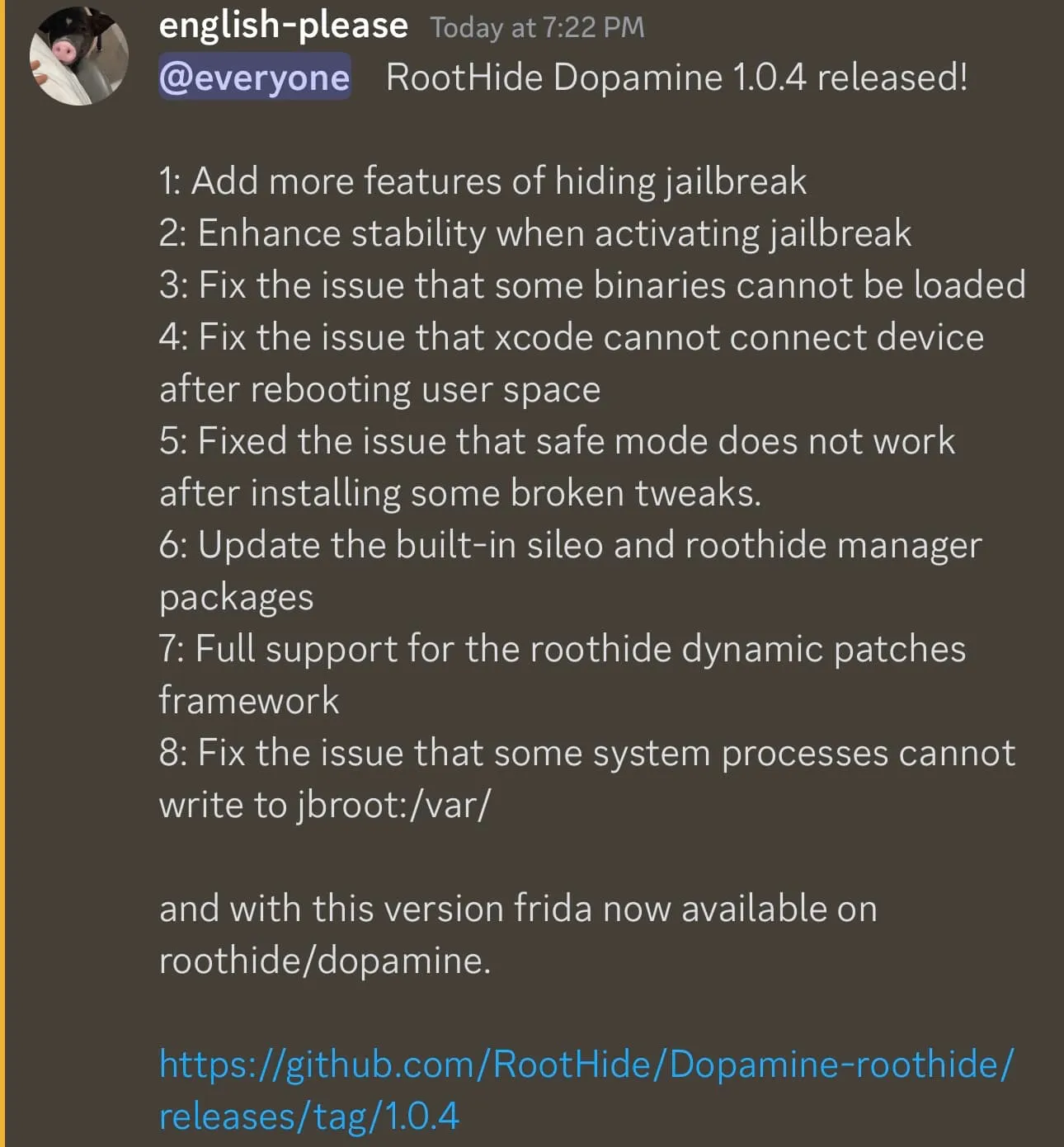 RootHide バージョン 1.0.4 がリリースされました。