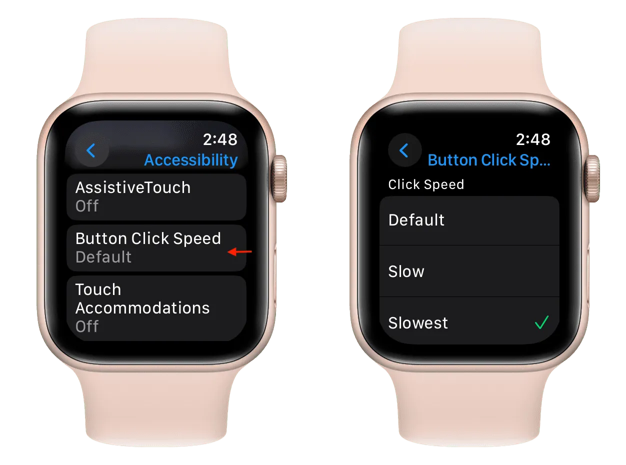 Reducir la velocidad del clic del botón en Apple Watch