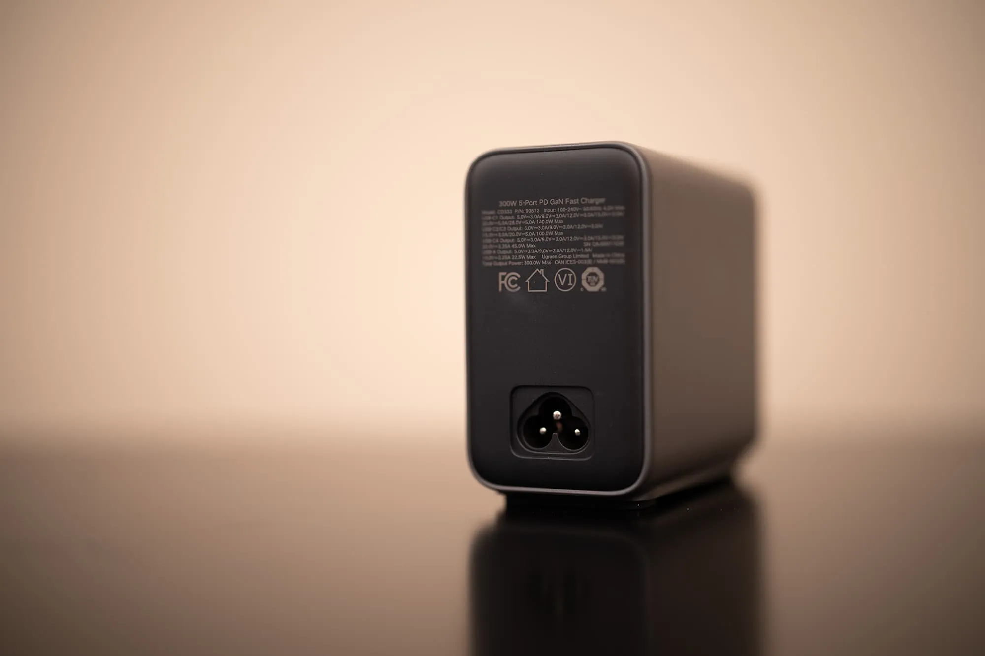 Ugreen Nexode 300W GaN USB-C charger rear side. Ugreen Nexode 300W GaN USB-C charger rear side.
