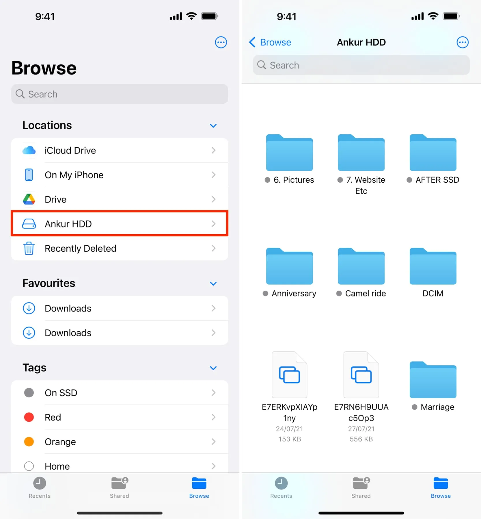 Verwenden einer externen Festplatte in der iPhone-Dateien-App