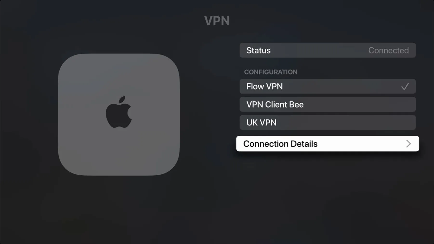 VPN-Verbindungsdetails in den Apple TV-Einstellungen